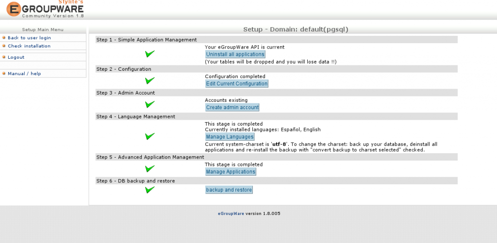 eGroupware Configuration Setup Screen